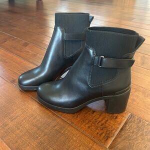 ABEO women's black metropolis strap leather chunky sole boots size 7M